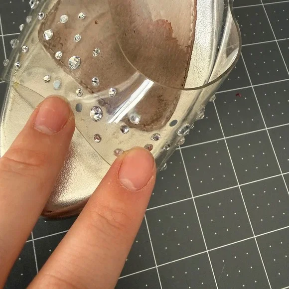 Fabulicious Size 7 Silver Rhinestone Platform Heels Bodybuilding Dance Peep Toe - Picture 9 of 10